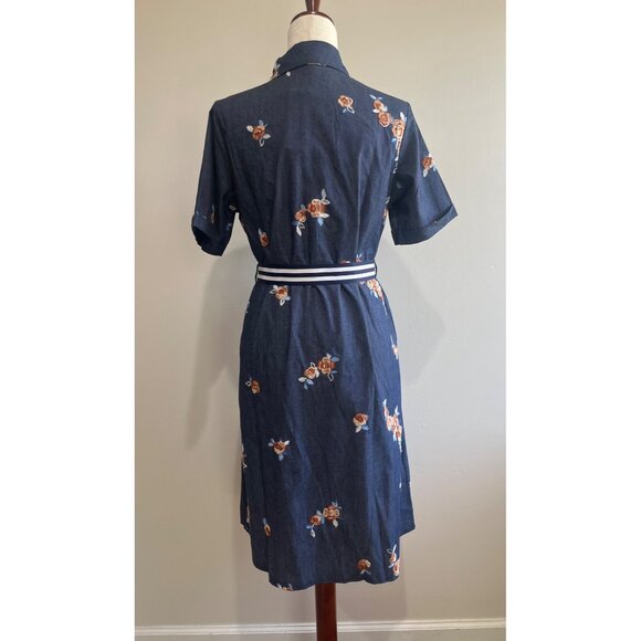 Petal Lush Denim  Midi Shirt Dress Womens M Blue Jean Embroidered Button Up - Picture 3 of 9